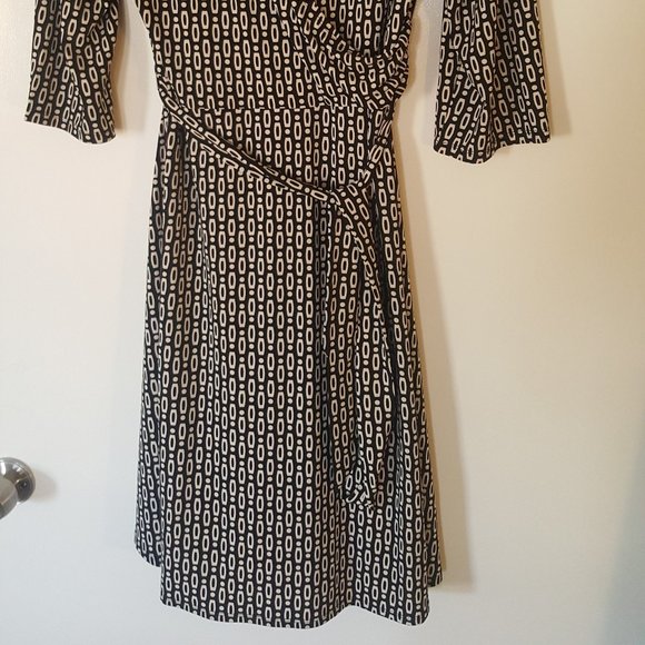 APT 9 WRAP DRESS / TOP XL Stretch Plunge Neck b&w Abstract Geometric Sexy - Picture 6 of 6